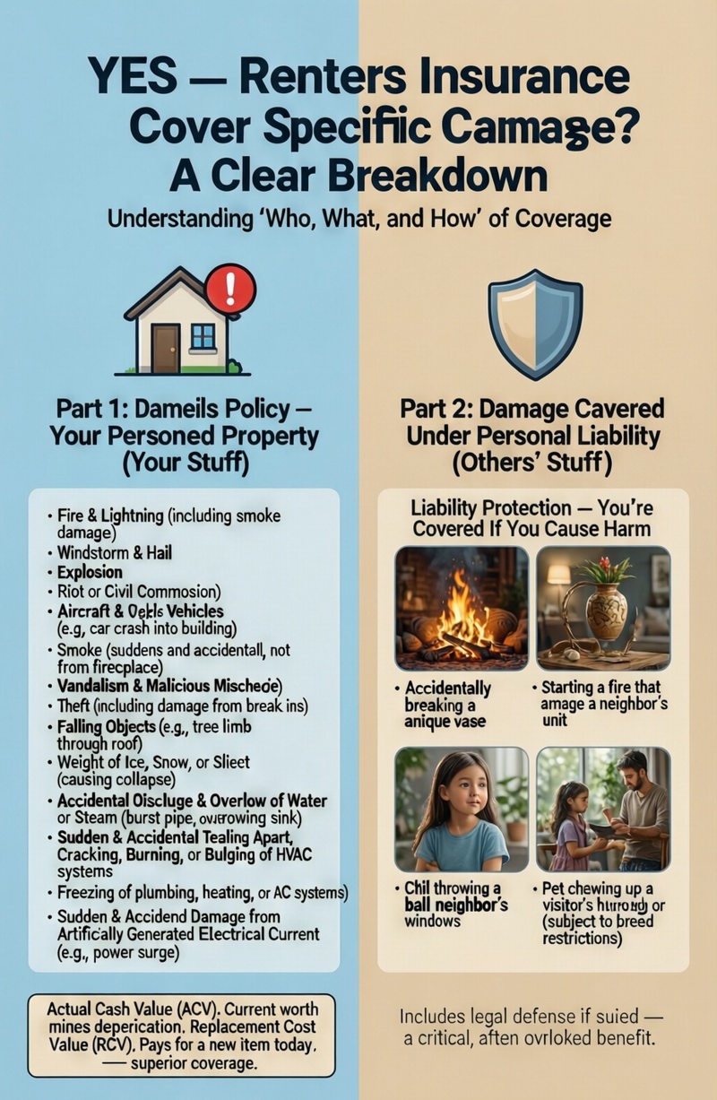 Does renters insurance cover damage? infographic
