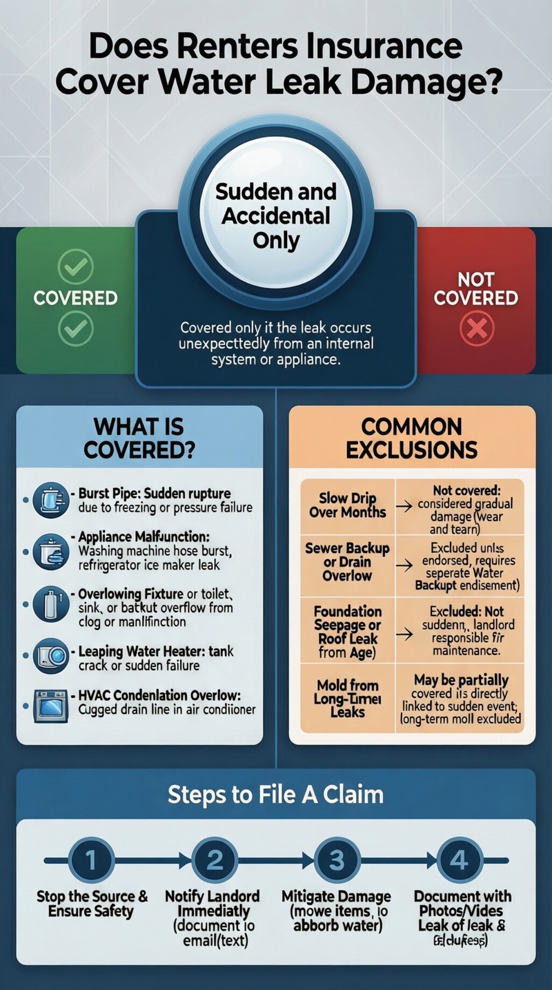 Does renters insurance cover water leak damage? Infographic