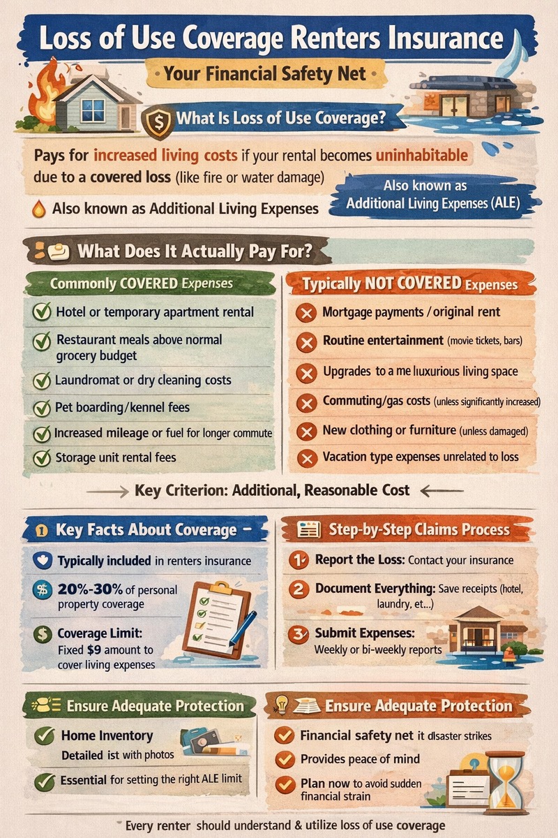 Loss of use coverage renters insurance infographic