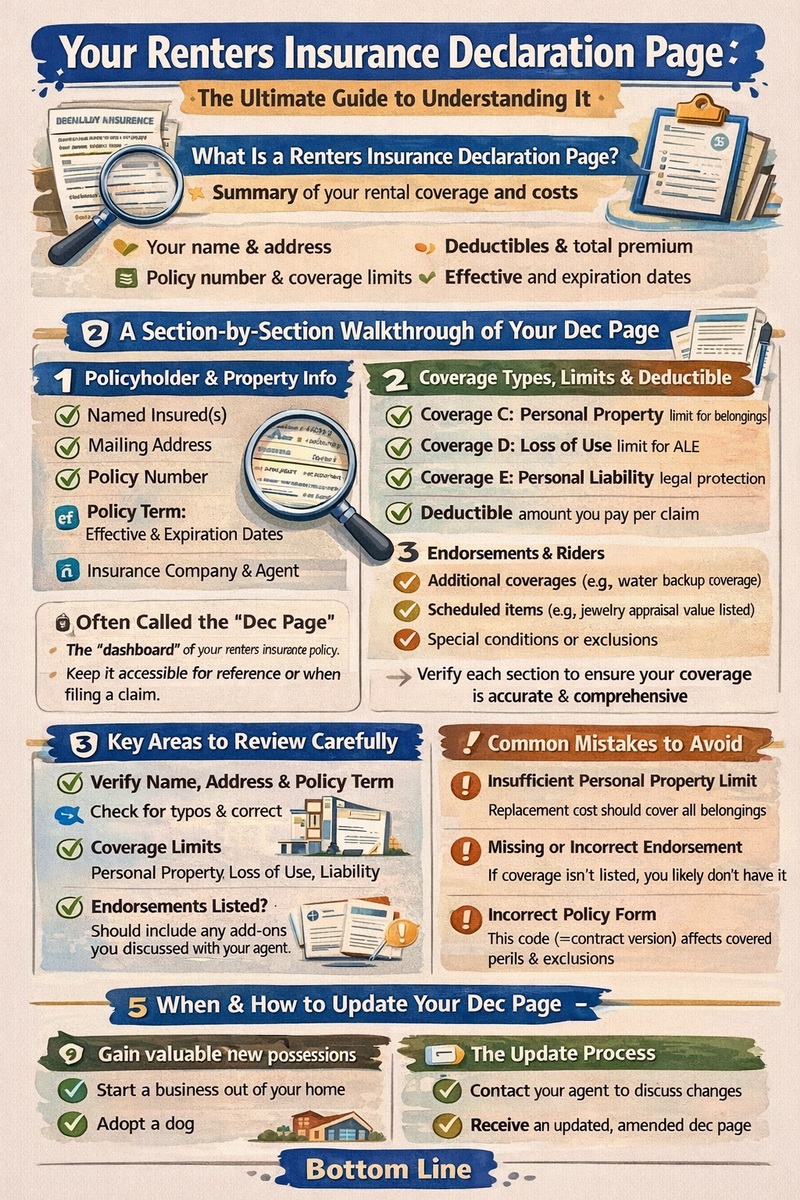 Renters insurance declaration page infographic