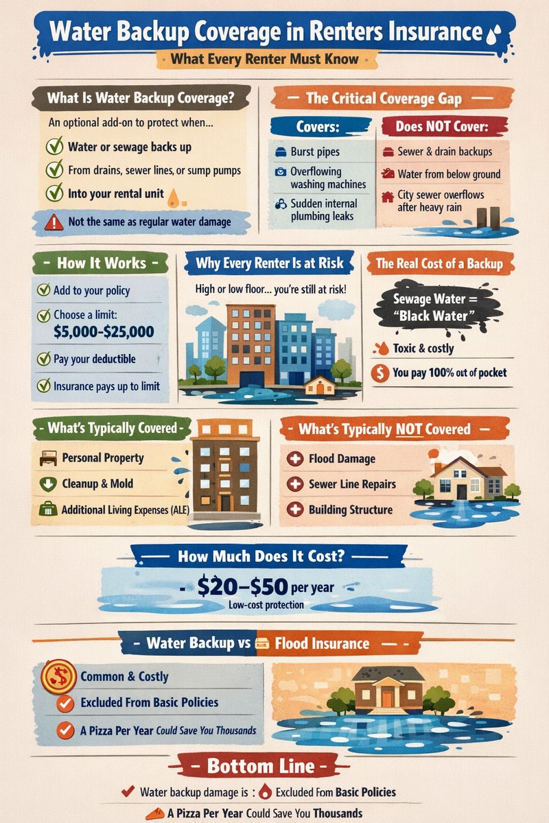Water backup coverage renters insurance infographic